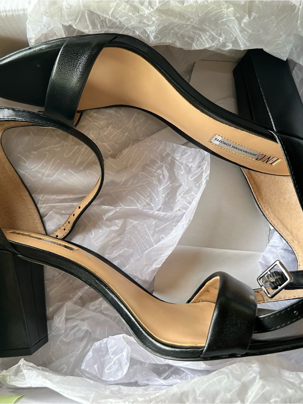 INC International Concepts Black Block Heel Sandals with Ankle Strap